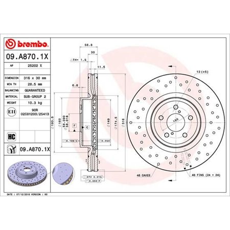 09.A870.1X Brake Disc BREMBO