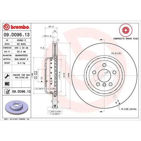 09.D096.13 Brake Disc BREMBO