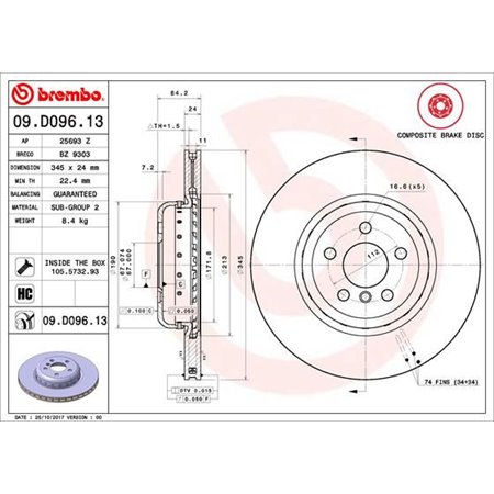 09.D096.13  Two piece brake disc BREMBO 