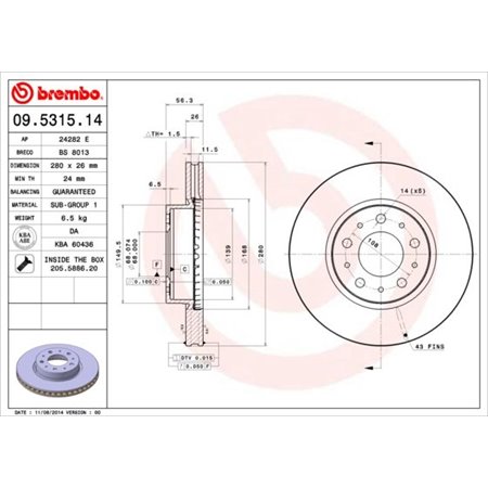 09.5315.14 Bromsskiva BREMBO