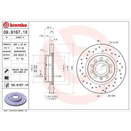 09.9167.1X Bromsskiva BREMBO