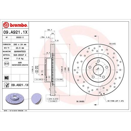 09.A921.1X Brake Disc BREMBO