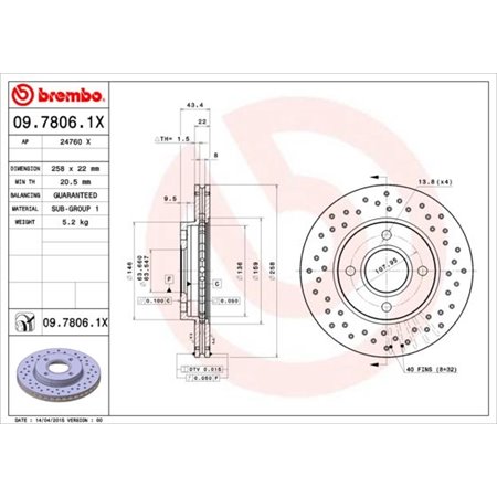 09.7806.1X Brake Disc BREMBO