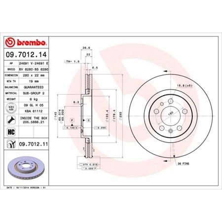 09.7012.11 Brake Disc BREMBO