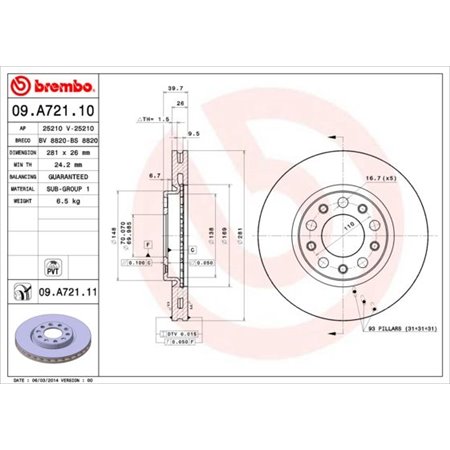 09.A721.11 Тормозной диск BREMBO