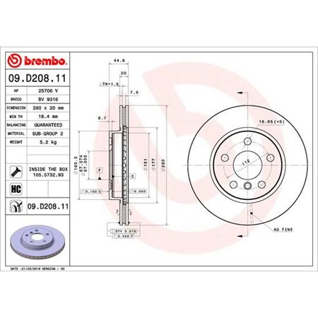 09.D208.11 Brake Disc BREMBO