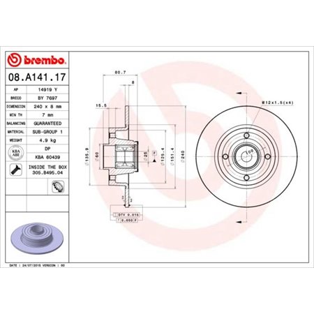 08.A141.17 Тормозной диск BREMBO