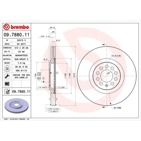 09.7880.11 Bromsskiva BREMBO