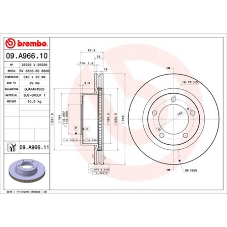 09.A966.11 Bromsskiva BREMBO