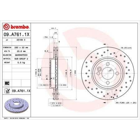 09.A761.1X Brake Disc BREMBO