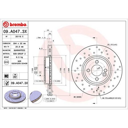 09.A047.3X Bromsskiva BREMBO