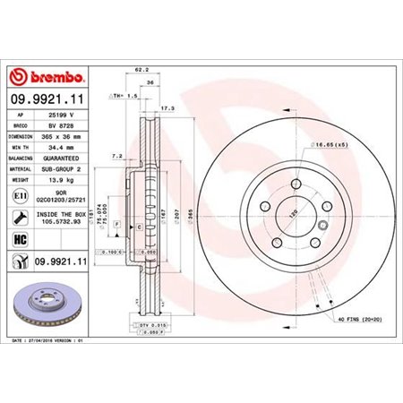 09.9921.11 Bromsskiva BREMBO