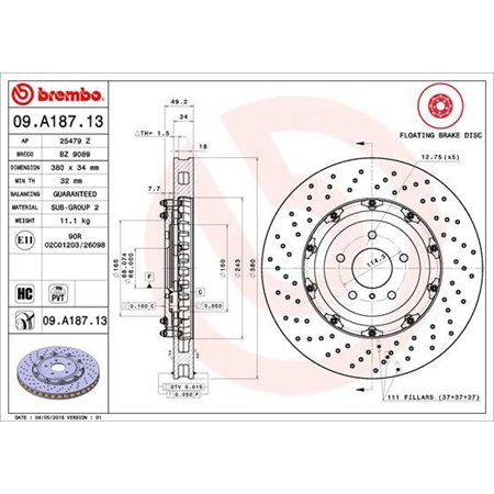 09.A187.13 Brake Disc BREMBO