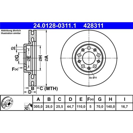 24.0128-0311.1 Bromsskiva ATE