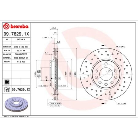 09.7629.1X Bromsskiva BREMBO