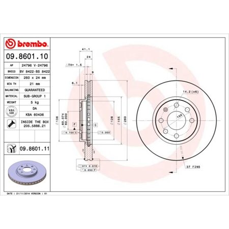 09.8601.11 Тормозной диск BREMBO