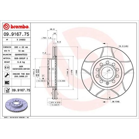 09.9167.75 Brake Disc BREMBO