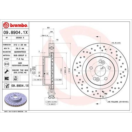 09.8904.1X Brake Disc BREMBO