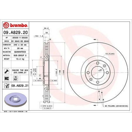 09.A829.21 Jarrulevy BREMBO