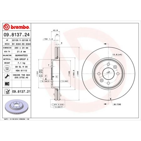 09.8137.21 Brake Disc BREMBO