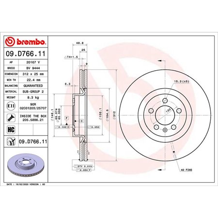 09.D766.11 Bromsskiva BREMBO