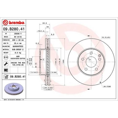 09.B280.41 Jarrulevy BREMBO