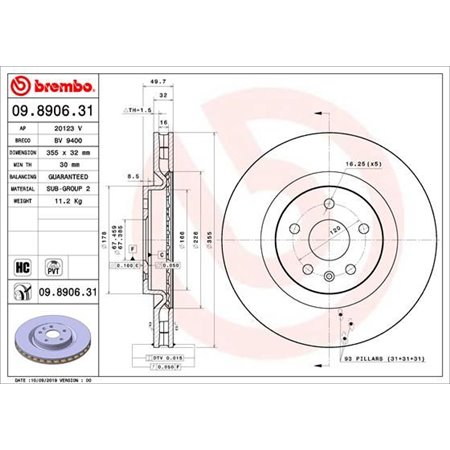 09.8906.31 Bromsskiva BREMBO