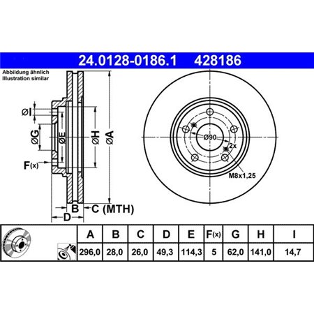 24.0128-0186.1 Brake Disc ATE