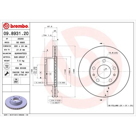 09.8931.21 Bromsskiva BREMBO