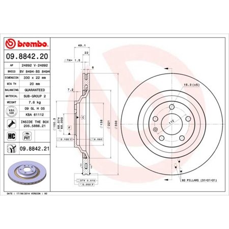 09.8842.21 Brake Disc BREMBO