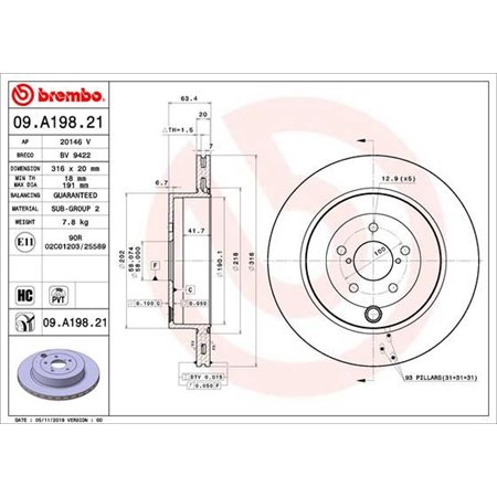 09.A198.21 Тормозной диск BREMBO