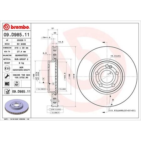 09.D985.11 Brake Disc BREMBO