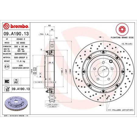 09.A190.13 Brake Disc BREMBO