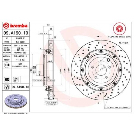 09.A190.13 Jarrulevy BREMBO