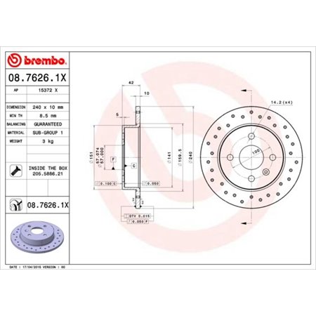 08.7626.1X Bromsskiva BREMBO