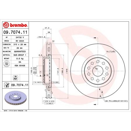 09.7074.11 Brake Disc BREMBO