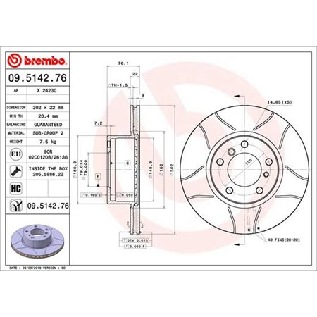 09.5142.76 Bromsskiva BREMBO