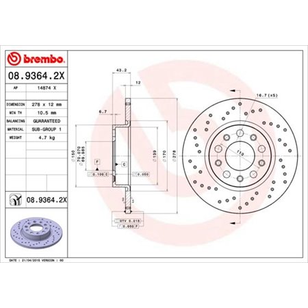 08.9364.2X Brake Disc BREMBO