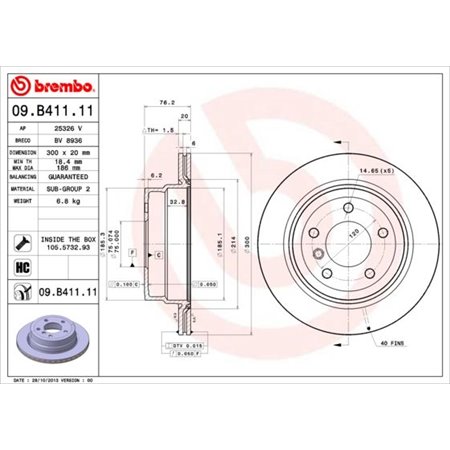 09.B411.11 Brake Disc BREMBO