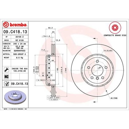 09.C418.13 Brake Disc BREMBO