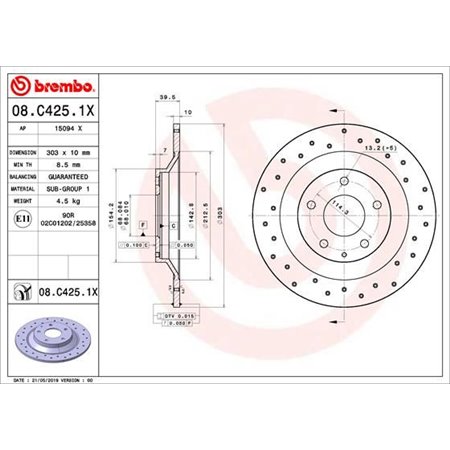 08.C425.1X Тормозной диск BREMBO