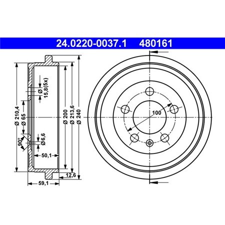 24.0220-0037.1 Brake Drum ATE