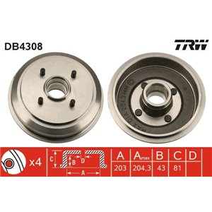 DB4308  Brake drum TRW  - Top1autovaruosad