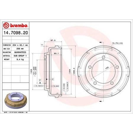 14.7098.20 Тормозной барабан BREMBO