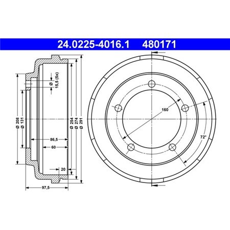 24.0225-4016.1 Brake Drum ATE