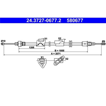 24.3727-0677.2 Cable Pull, parking brake ATE