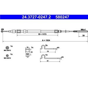 24.3727-0247.2  Handbrake cable ATE 