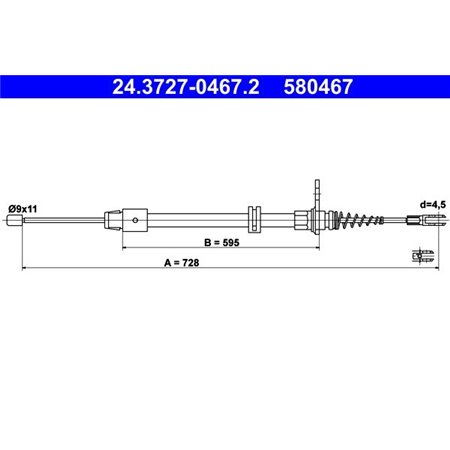 24.3727-0467.2  Handbrake cable ATE 