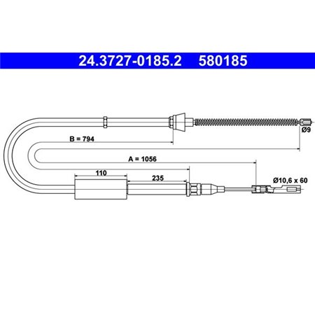 24.3727-0185.2  Handbrake cable ATE 