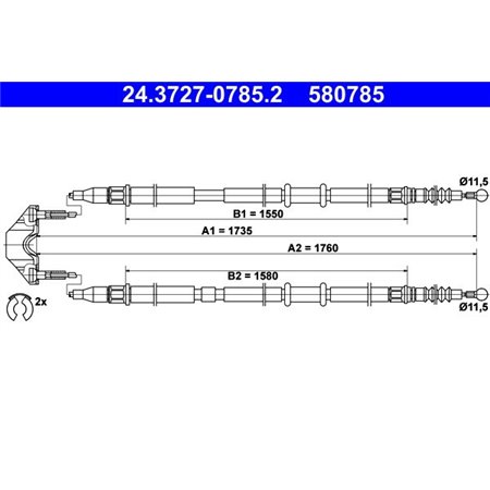 24.3727-0785.2 Cable Pull, parking brake ATE